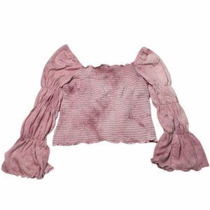 Juniors Womens Blouse Size Large L Crop Top Pink Tie Dye Hippie Boho NWOT